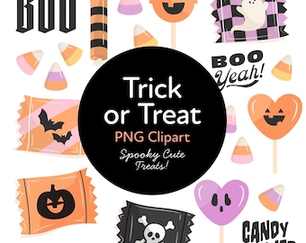 Cute Halloween Candy Clipart, Pastel Halloween Clipart, Pink Clip Art, Ghosts, Bat, Candy Corn, Happy Halloween PNG, Candy Corn Clipart
