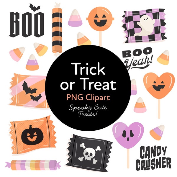 Cute Halloween Candy Clipart, Pastel Halloween Clipart, Pink Clip Art, Ghosts, Bat, Candy Corn, Happy Halloween PNG, Candy Corn Clipart