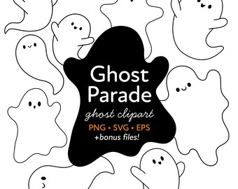 Söt spöke clipart SVG-paket, Halloween-spöke PNG (digital nedladdning)