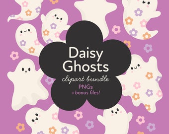 Daisy Ghost Clipart Bundle, Pastel Halloween Clipart, Pink Clip Art, Daisy Ghosts, Daisy Ghost png, Spooky Cute, Ghost png, Cute Halloween