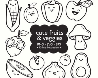 Hand-Drawn Fruit & Vegetable Clipart: Summer PNG, SVG Stamps