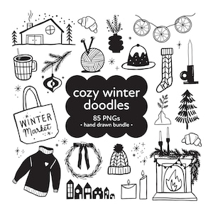Clipart de Doodle de Inverno Aconchegante, Clipart de Natal Aconchegante PNG, Clipart de Inverno Aconchegante, clipart desenhado à mão, Clipart de Doodle, Clipart de Natal Hygge PNG