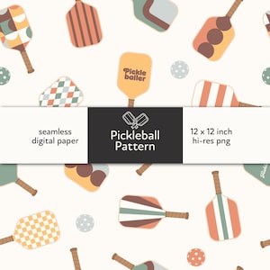 Pickleball Seamless Pattern, Pickleball Paddles Digital File, Pickleball Repeating Pattern, Pickleball Digital Paper