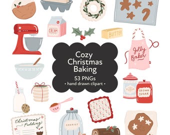 Cozy Christmas Baking Clipart Bundle, Festive Holiday Cookie Crew png illustrations including Gingerbread Cookies