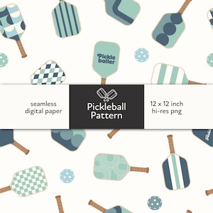 Pickleball Seamless Pattern, Pickleball Paddles Digital File, Pickleball Repeating Pattern, Pickleball Digital Paper