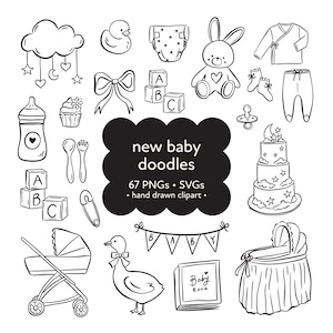 Paquete SVG de recién nacido, imágenes prediseñadas de bebé, diseños bonitos para baby shower, archivos de corte digital para Cricut, SVG de bebé doodle, recién nacido dibujado a mano png