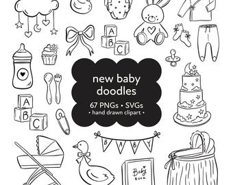 Newborn SVG Bundle, Baby Clipart, Cute Baby Shower Designs, Digital Cut Files for Cricut, Baby Doodle SVG, Hand Drawn Newborn png