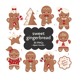 Gingerbread Cookies Clipart Bundle, Christmas Clipart, Gingerbread Man PNG, Christmas Cookies, Sublimation PNG, Cute Gingerbread Face