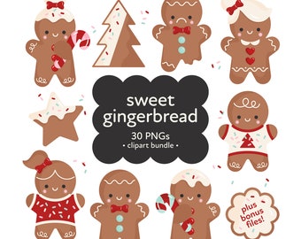 Gingerbread Cookies Clipart Bundle, Christmas Clipart, Gingerbread Man PNG, Christmas Cookies, Sublimation PNG, Cute Gingerbread Face