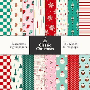 Weihnachten Nahtlose Muster Bundle, süße Weihnachtsmuster, digitaler Download für Stoff, Retro Weihnachten, Weihnachtshintergründe