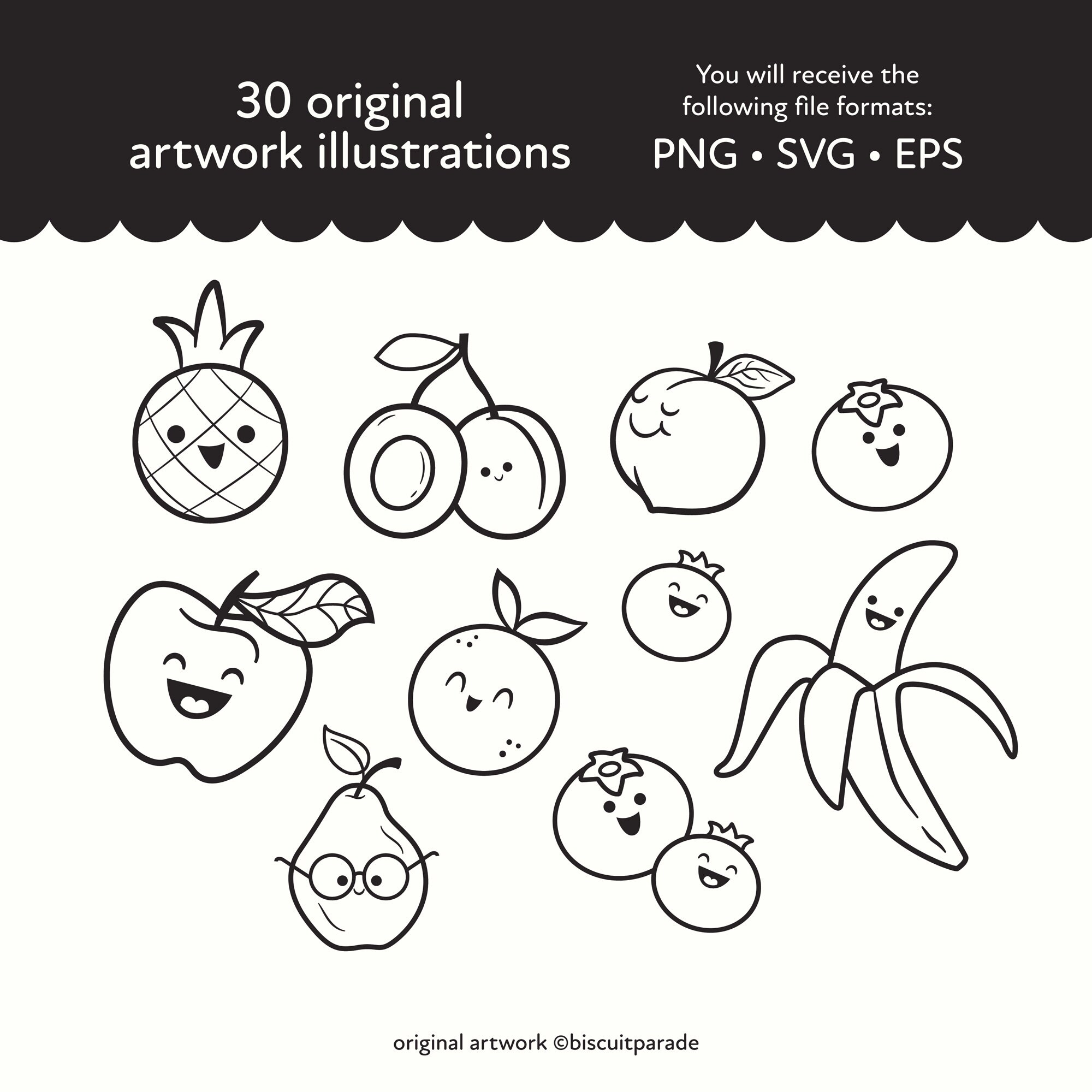 Hand-drawn Fruit \u0026 Vegetable Clipart: Summer PNG, SVG Stamps - Etsy, image size:2000x2000