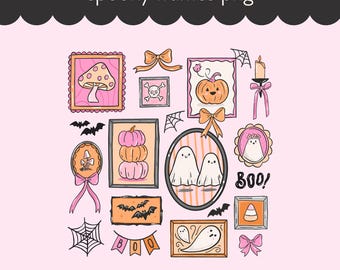 Spooky Halloween Frame PNG: Digital Art Download for Shirt Design, Coquette Halloween Stamps