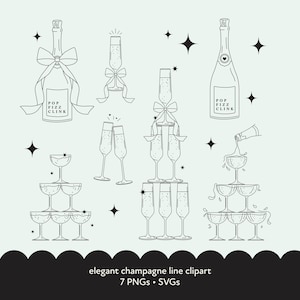 Élégant minimaliste flûte à champagne Clipart, clipart tour de champagne, menu de bar de mariage, art de fête à champagne, mariage Png, champagne avec noeud svg