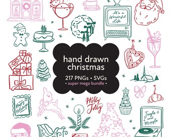 Hand Drawn Christmas Icons, Cute Holiday Doodles, Digital Clipart, PNG and SVG for Cards, Crafts and Decor, Friendsmas Invite Illustrations