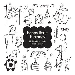 Hand Drawn Birthday Illustrations, Cute Party Doodles, Digital Download Clipart for Invitations & Celebrations, Whimsical Clipart