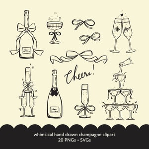 Menu du bar de mariage | Icône de la chronologie du mariage | Dessin Tour de Champagne | Champagne du Nouvel An | Téléchargement numérique | Tour à champagne fantaisiste
