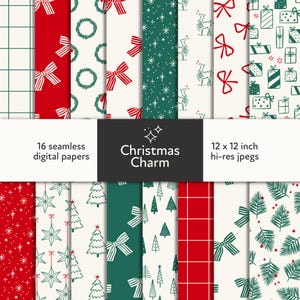 Weihnachten Nahtloses Muster Bündel, Kokette Weihnachtsmuster, Digitaler Download für Stoff, Weihnachtshintergründe, Weihnachtsschleife Nahtlos