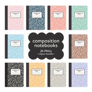 Samenstelling Notebook Clipart, Notebook Clip Art, School Graphics, Samenstelling Clipart, College Clipart, Vintage Notebooks en Potloden PNG