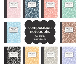 Vintage School Composition Notebook Clipart: PNG Graphics for Teachers, Planners & Back to School