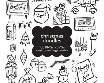 Christmas Doodle Clipart: Hand-Drawn Winter Line Art (PNG, SVG)