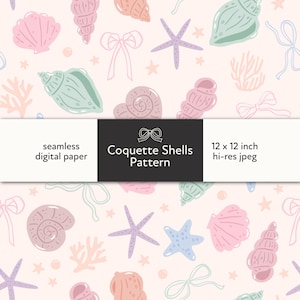 Patrón sin costuras de concha coqueta, descarga digital para diseño de telas de verano, estética costera, estampado repetido