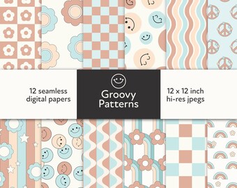 Groovy Retro Seamless Digital Paper, Printable Patterns for Scrapbook Projects, Commercial Use Backgrounds