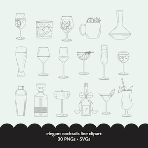Clipart di cocktail minimalisti ed eleganti, Clipart di bevande alcoliche in formato SVG, Clipart di feste, Clipart di bevande, Menu di bar per matrimoni in formato SVG, Illustrazioni di cocktail per matrimoni