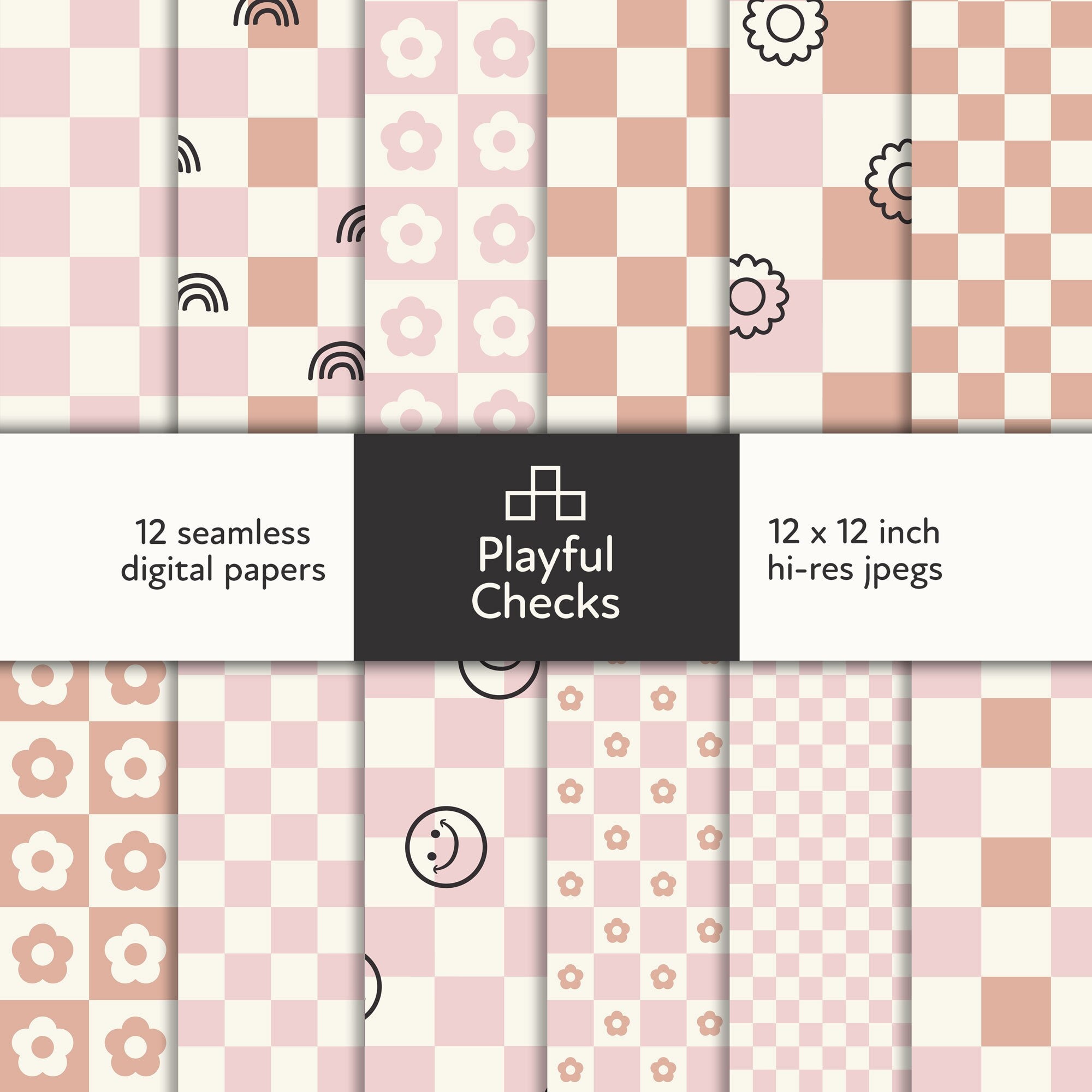 Boho Checkers Boho Checker Digital Paper: Retro Pink Patterns (digital Download) - Etsy