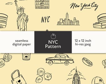 Handgezeichnetes Muster in NYC: New York City Rapport (Digitaler Download, 12x12, JPEG/PNG)
