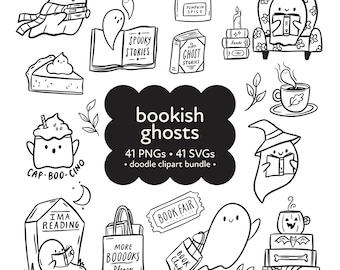 Bücherwurm Clipart: Halloween PNG, gemütliche Lesekunst (Digitaler Download, SVG- und PNG-Dateien)