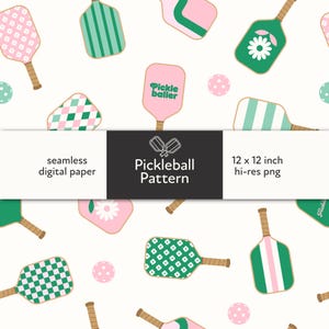 Pickleball Seamless Pattern, Pickleball Paddles Digital File, Pickleball Repeating Pattern, Pickleball Digital Paper