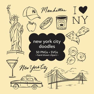 NYC Doodle Clipart, New York Clipart, Hand Drawn SVG & PNG Files, Creative Graphics for Travel Lovers