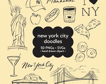 NYC Doodle Clipart: Hand Drawn New York City Icons (SVG & PNG Files)