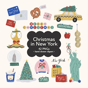 Christmas in New York Clipart: Hand Drawn NYC Christmas png bundle