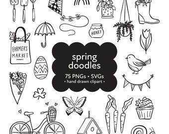 Clipart de garabatos primaverales caprichosos: paquete SVG PNG dibujado a mano