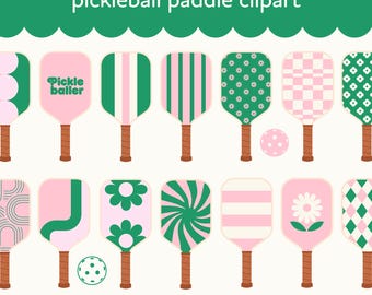 Retro Pickleball Paddle Clipart: Pink & Green Graphics (PNG)