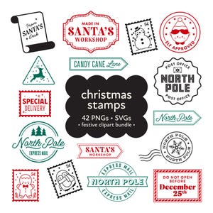 Paquete de sellos navideños, sellos del Polo Norte SVG, correo de Santa Claus SVG, sellos postales navideños png clipart