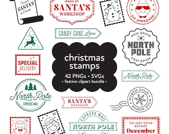 クリスマススタンプ クリップアート バンドル: 北極 SVG、サンタメール (デジタルダウンロード)