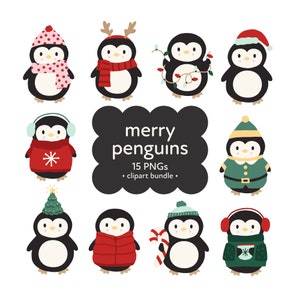 Joli pingouin PNG Clipart Bundle, pingouins de vacances, pingouin de Noël png, lot de cliparts pingouin hiver, bébé pingouin, pingouin du pôle Nord