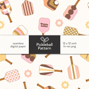 Groovy Pickleball Seamless Pattern, Pickleball Paddles Digital File, Pickleball Repeating Pattern, Pickleball Digital Paper