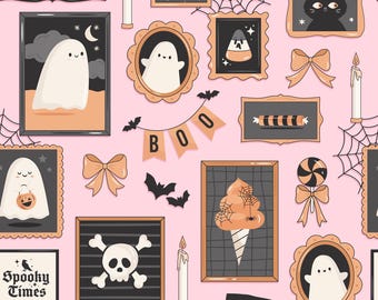 Trendy Spooky Frames Seamless Pattern Halloween, Halloween Ghost Pattern Commercial use, Spooky Patchwork digital paper, Cute Kids Halloween