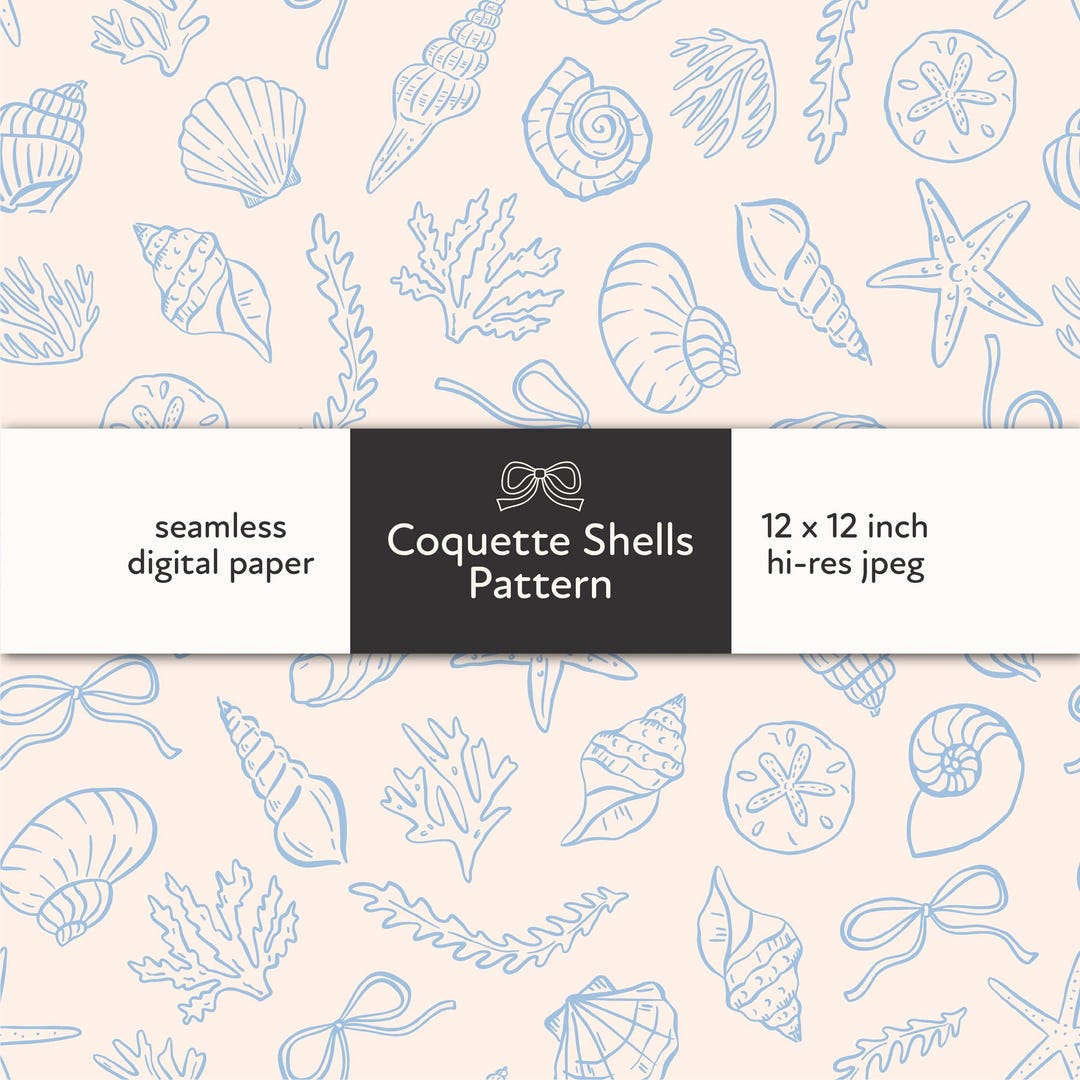 Coquette Seashell Seamless Pattern, Digital Download for Summer Fabric ...