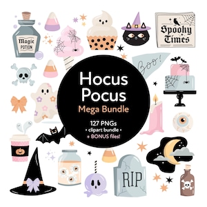 Adorable Pastel Halloween Clipart: Ghosts, Bats, Witches & Candy Corn PNG Graphics for Spooky Cute Designs