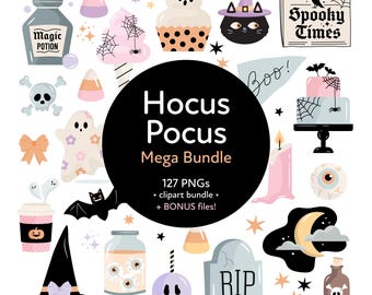 Adorable Pastel Halloween Clipart: Ghosts, Bats, Witches & Candy Corn PNG Graphics for Spooky Cute Designs