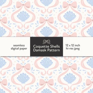Modèle sans couture coquette coquillage, fichier numérique pour l'été, esthétique côtière, motif répétitif plage, damas coquillage