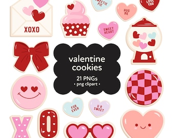 Adorable Valentine&#39;s Day Cookie Clipart Set: Kawaii Love Graphics for Kids&#39; Crafts & Digital Projects
