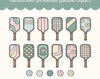 Retro Pickleball Clipart Bundle: Hand-Drawn PNG Graphics (Digital Download