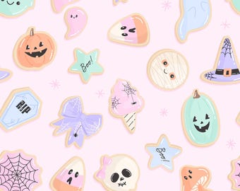 Halloween Sugar Cookies Seamless Pattern, Cute Spooky Digital File, Kids Fun Halloween Design for Sublimation