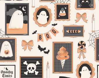 Spooky Frames Halloween Seamless Pattern, Ghost Gallery Wall (Digital Paper)