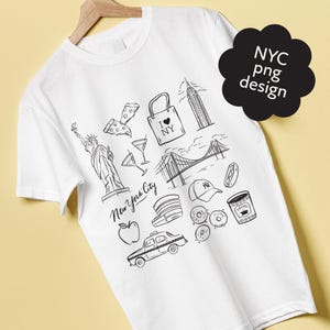 Eu amo NY PNG, pontos turísticos de Nova York, download digital, design de camisa retrô, ícones da Big Apple, gráficos de Nova York
